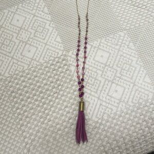 Handmade purple beaded necklace with bullet shell casing for leather Tassle